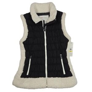 Womens M Calvin Klein Performance Black Puffer Quilted Vest‎ Sherpa Faux Fur NWT